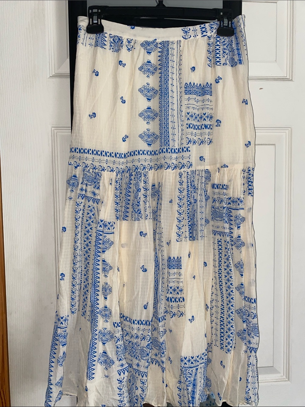 ba&sh Medium Cream MIDI Skirt with Blue Accents NWOT